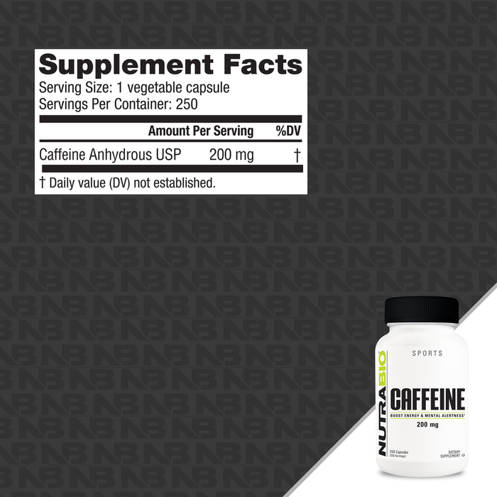 Caffeine Anhydrous (200mg) - 100 Vegetable Capsules