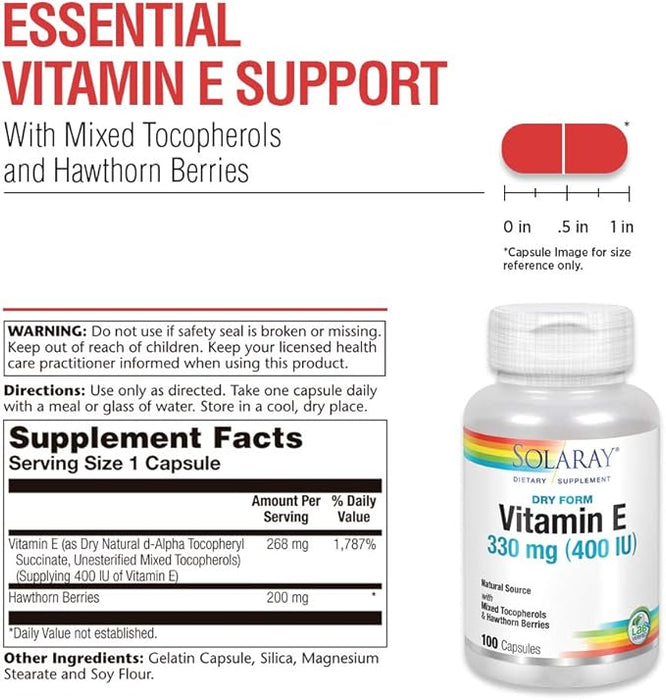 Dry Vitamin E-400 w/ Hawthorn Berries 100ct Cap