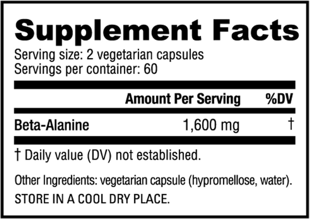 Beta Alanine (800mg) - 120 Vegetable Capsules