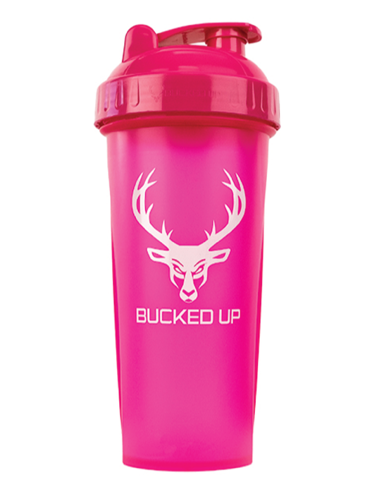 Bucked Up pink shaker cup