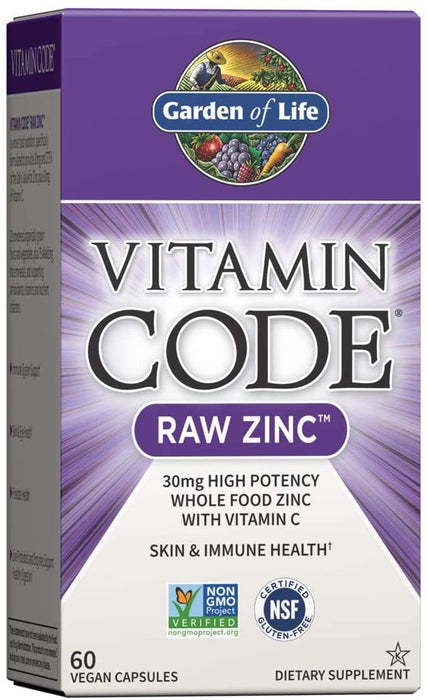Garden of Life Zinc Vitamin - Vitamin Code Raw Zinc Whole Food Supplement with Vitamin C, Vegan, 60 Capsules